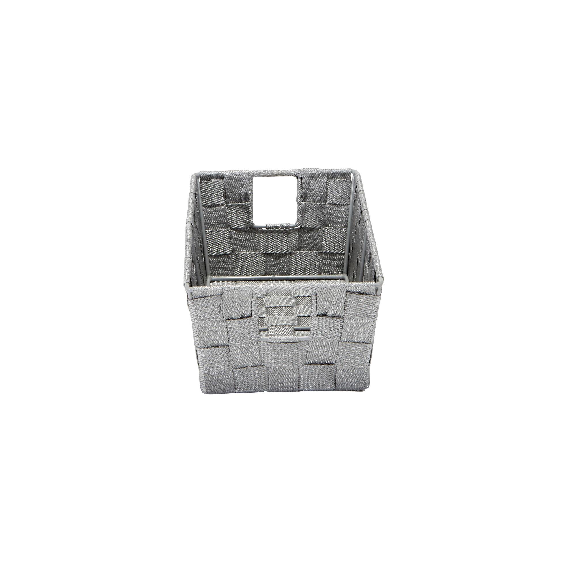 Simplify Small Gray/Silver Lurex Striped Woven Storage Bin